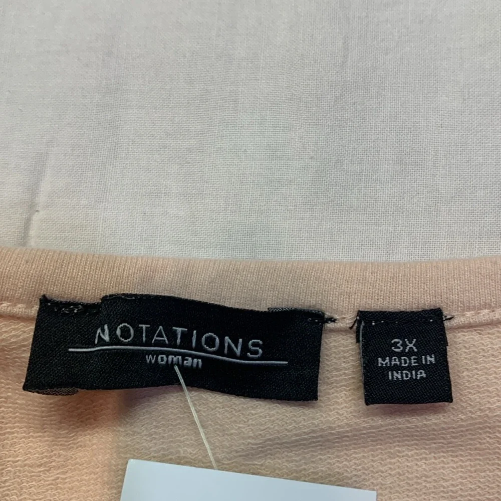 NWT Notations Women's 3X Pale Pink‎ Long Sleeve Rhinestone Studded Tee Shirt